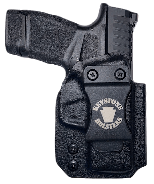 frontside of kydex iwb holster with laser engraved fomi clip